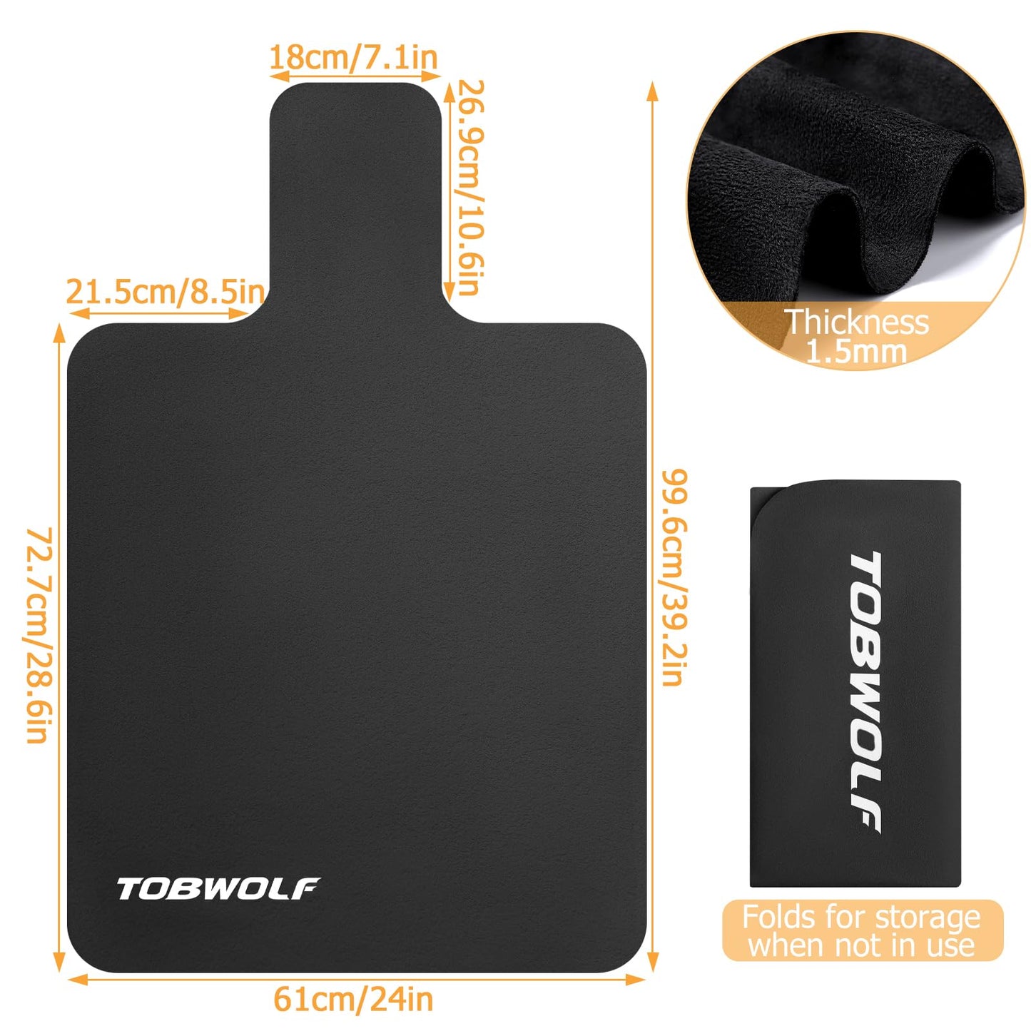 TOBWOLF Pilates Reformer Mat, 39" x 24" Non-Slip Suede Cover, Black