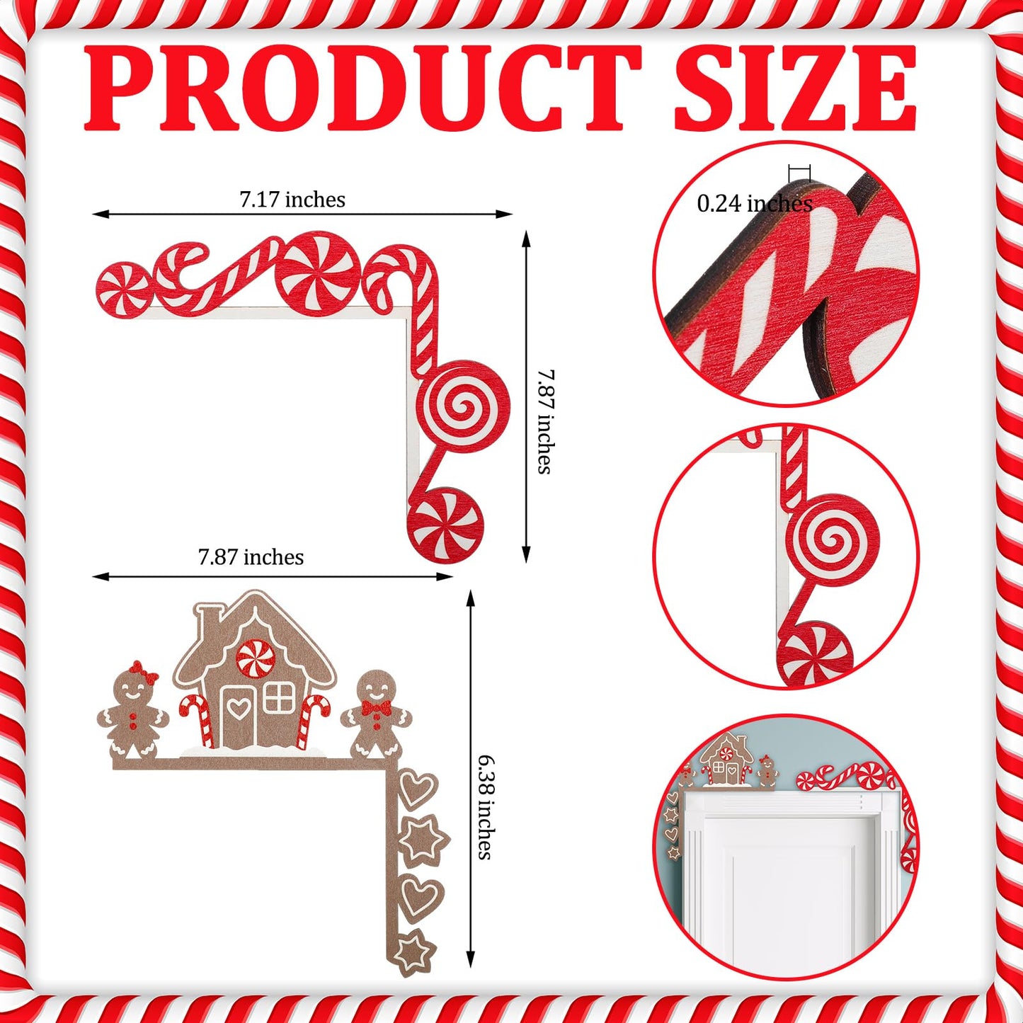 Briwooody 2 Pcs Christmas Door Topper Funny Gingerbread Candy Door Frame Corner Sign Decor Home Wooden Christmas Cabinet Knob Covers Party Ornament Props Gift for Wall Window DIY
