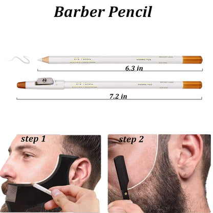 Megan beard shaping tool,5 piece set beard shaper - include Professional Straight Edge Razor,beard template,10 Count of double edge blades,barber pencil and Stainless steel scissors.