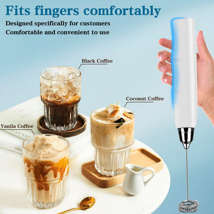 Milk Frother Handheld for Coffee, Electric Whisk 3 Speed Adjustable, Drink Mixer with Stainless 3 Whisks, Rechargeable Hand Frother Wand, Foam Maker for Latte Cappuccino Matcha Egg Silver