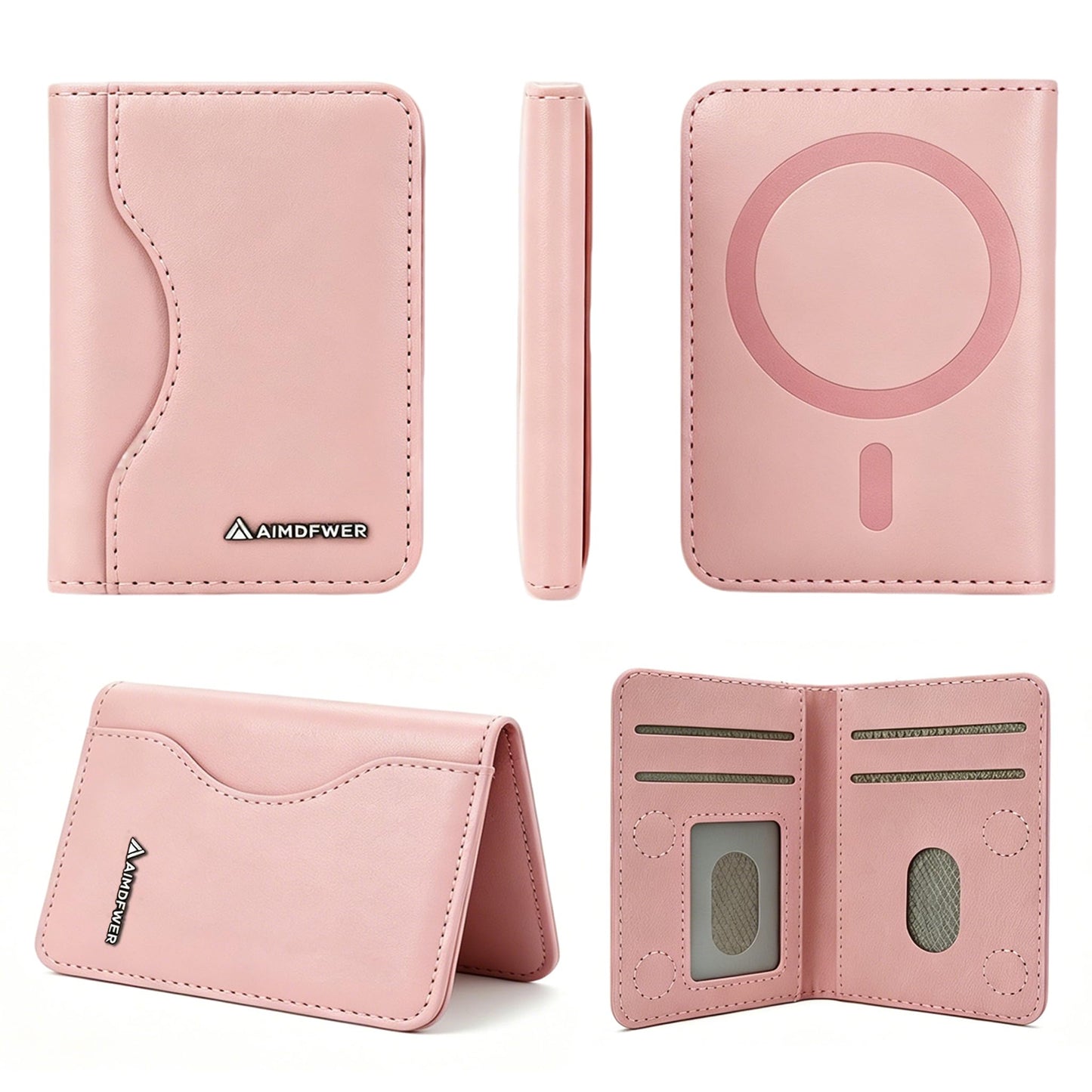 AIMDFWER Magsafe Wallet Women with 7 Credit Card Holders&ID Window, Strong Magnet Minimalist RFID Blocking Sleeves for MagSafe Phones and Cases, Compatible with iPhone 12/13/14/15/16/17 Series(Pink)