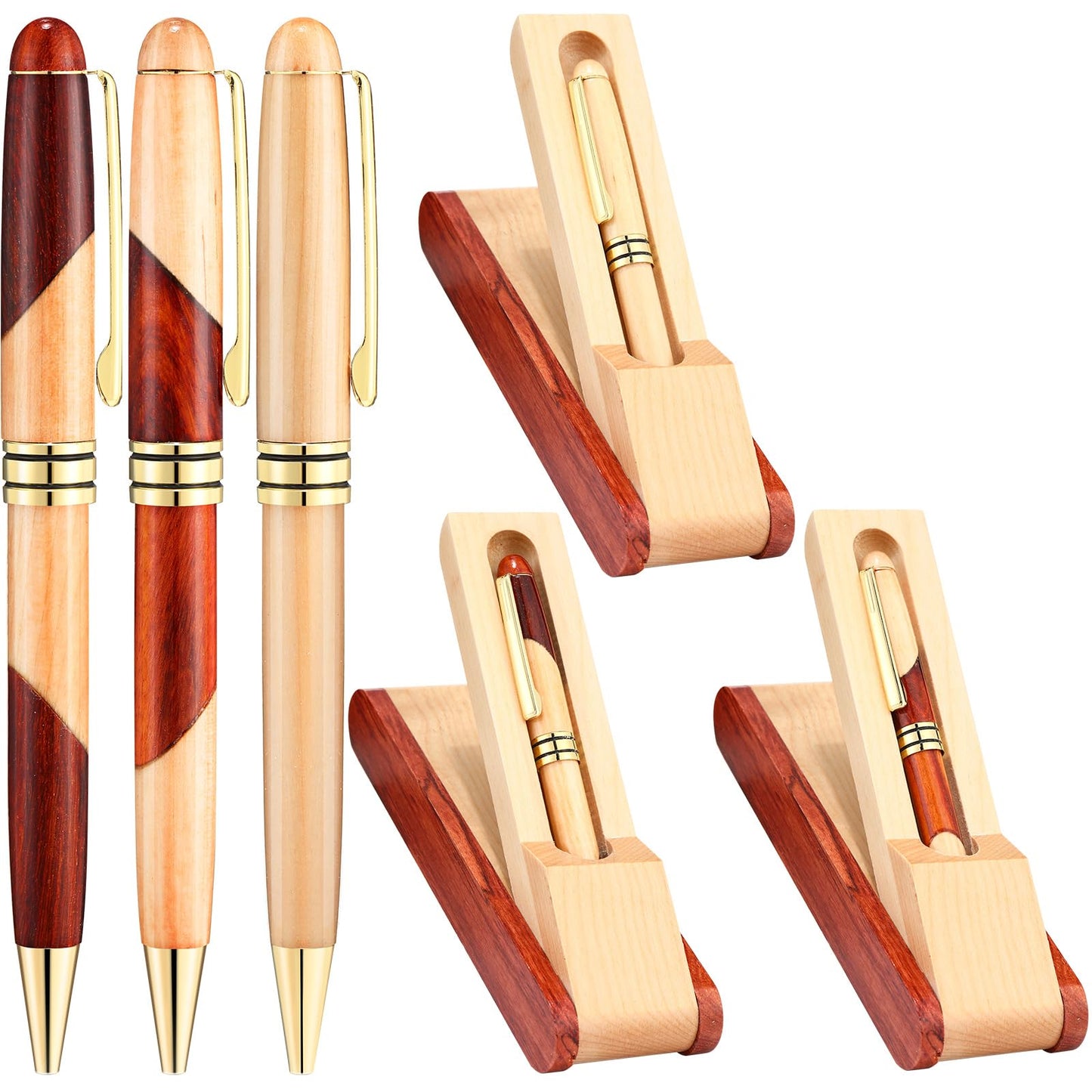 Zhanmai 3 Sets Wooden Ballpoint Pen Sets for Men Gift with Business Pen Case Display, Appreciation Gifts for Men Christmas Birthday Employee Office Supplies, Thank You Gifts for Dad Father