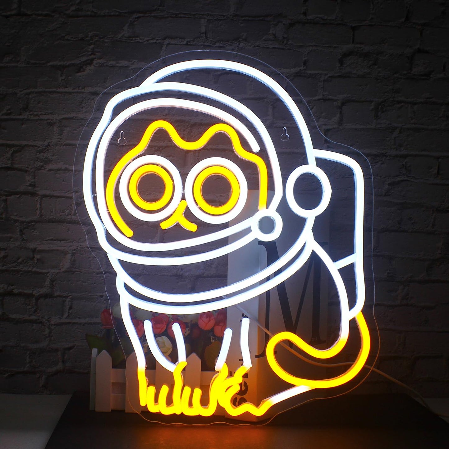 FAXFSIGN Astronaut Cat Neon Sign Led Neon Lights for Wall Decor Bar Light Up Signs for Bedroom Home Beer Bar Club Man Cave Wedding Birthday Party Decorations Gifts