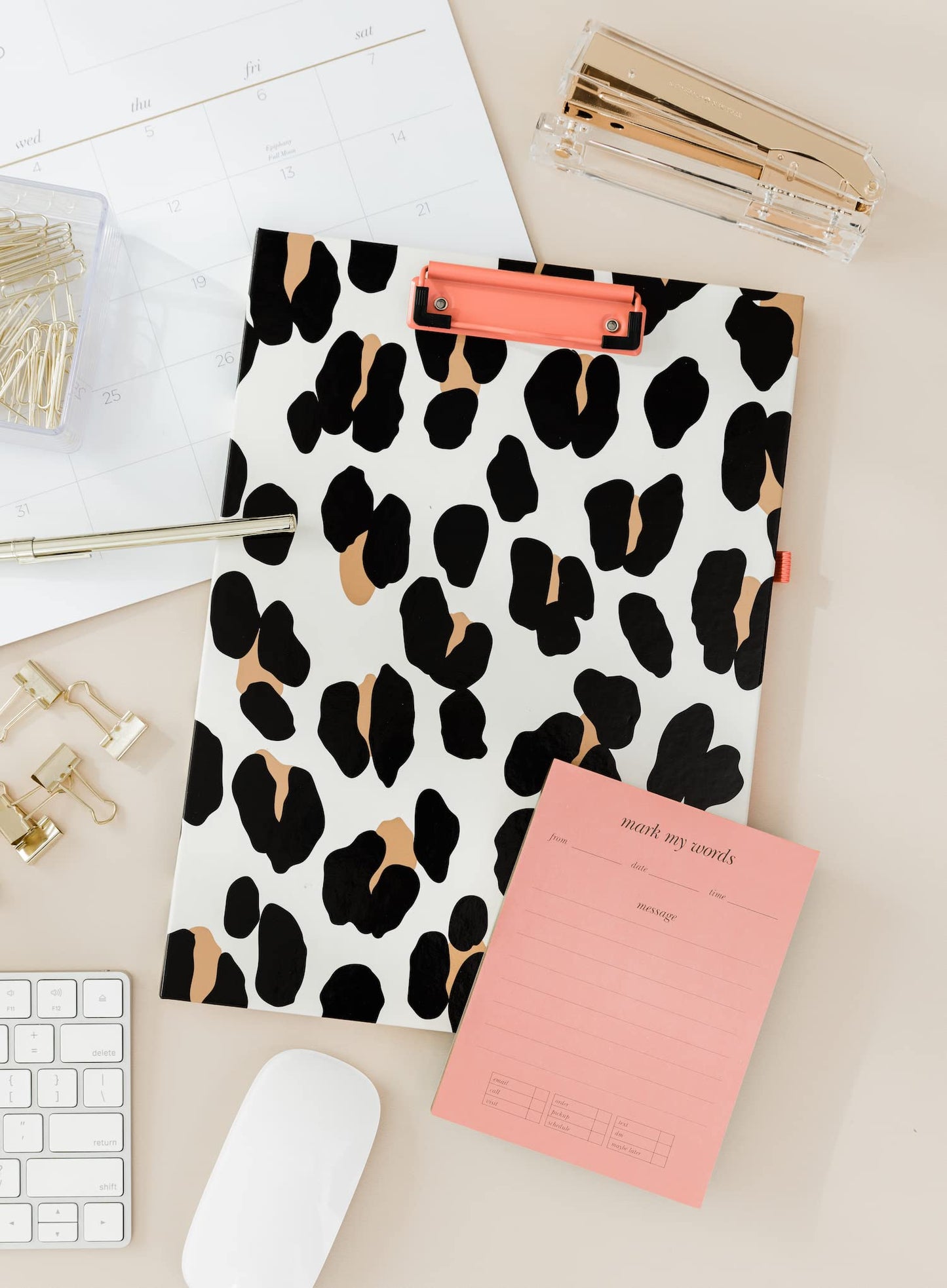 Kate Spade New York Leopard Print Clipboard Folio with Low Profile Clip, Professional Padfolio Includes Lined Notepad, Pen Loop, and Pocket, Forest Feline