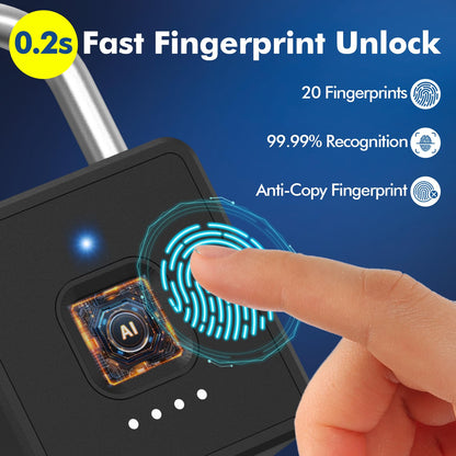 Keylesslife Fingerprint Padlock with Code,Combination Padlock Gym Locker Lock,Smart Padlock with Fingerprint Gym Lock Waterproof for Outdoor Gate Fence Shed Storage Gym Locker School