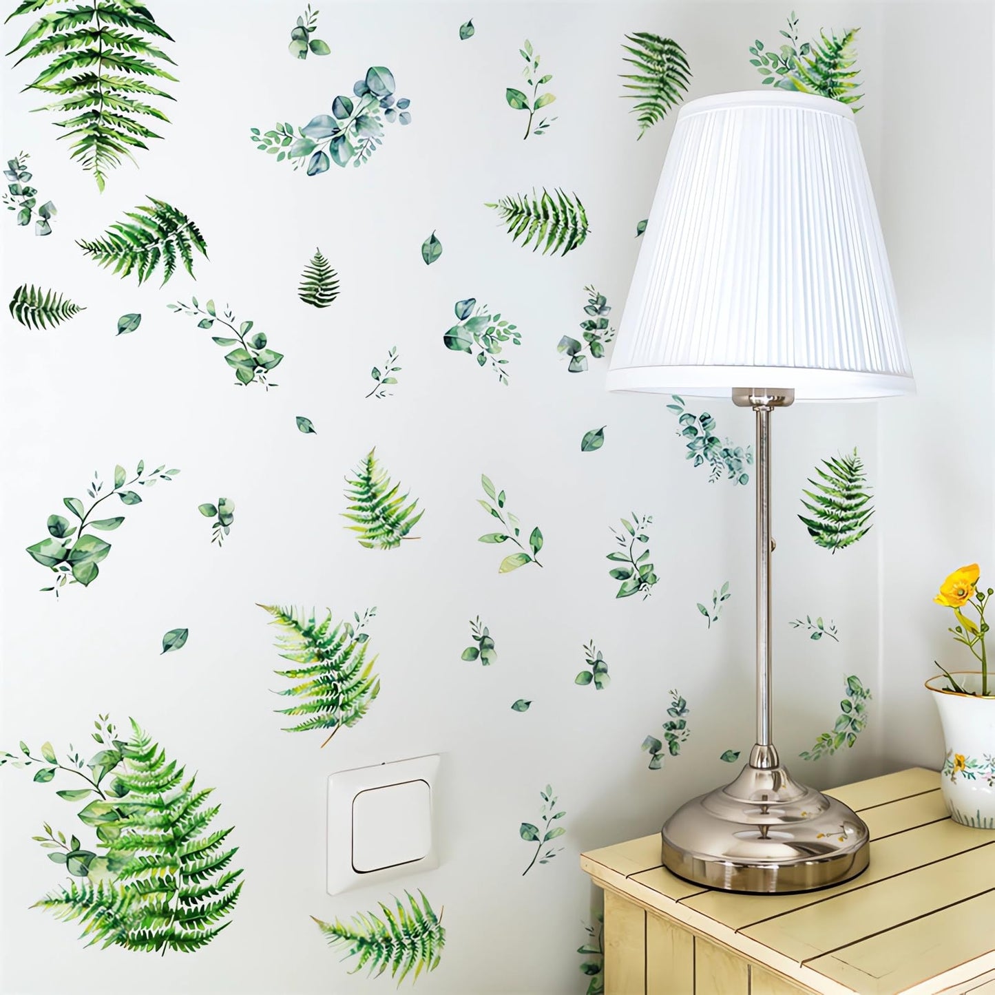 Fern Fronds Leaves Botanical Wall Stickers, sacinora Bracken Green Plants DIY Wall Decals Removable Vinyl Peel and Stick for Living Room Bedroom Kitchen Study Room Art Home Decorations
