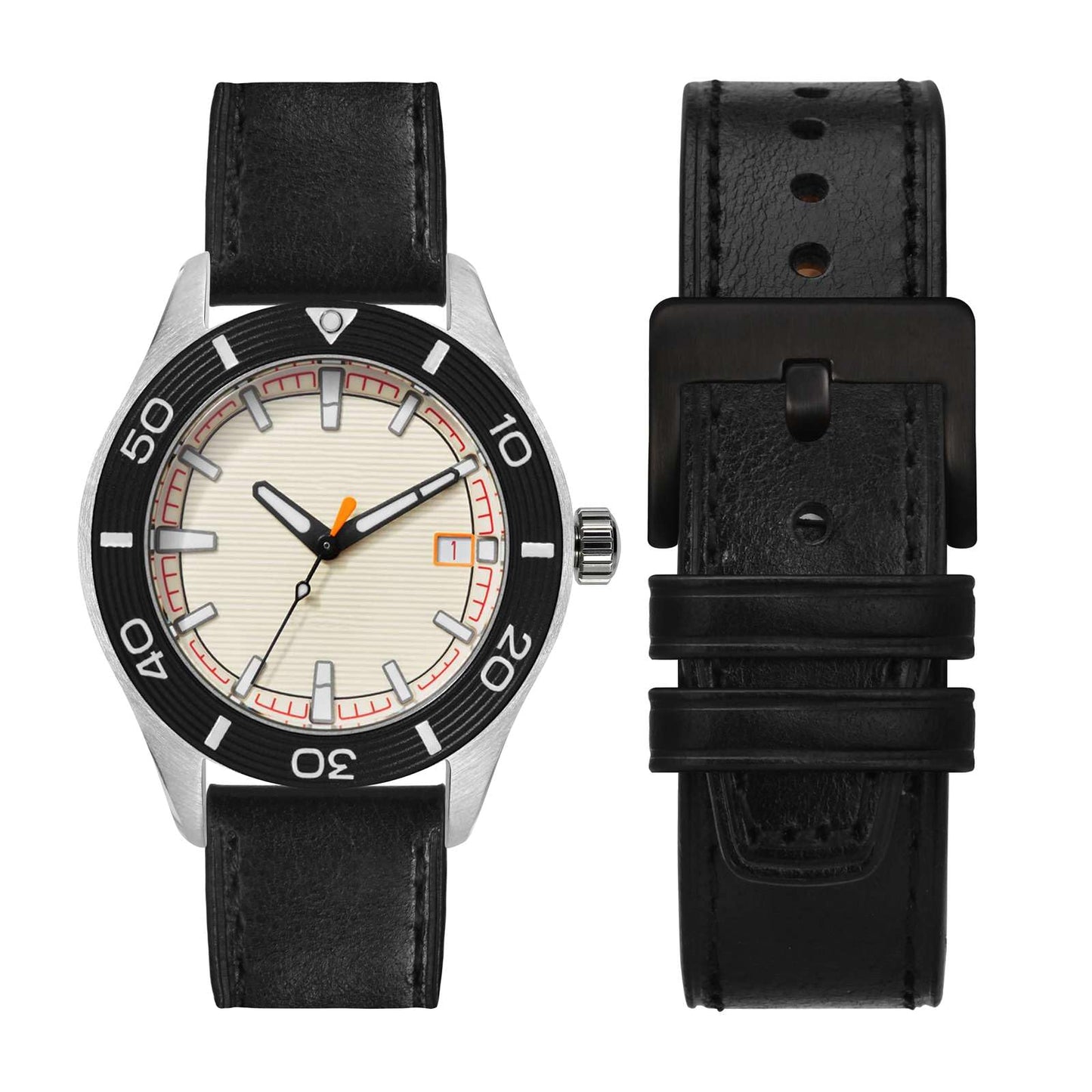 WOCCI 20mm Elite Watch Band, Top Grain Leather, Quick Release, Black Buckle (Black)