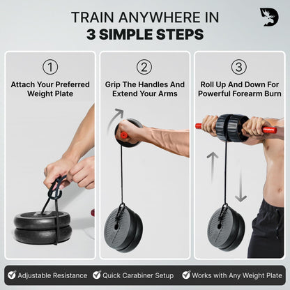 DMoose Fitness Forearm Exerciser - Hand, Wrist and Forearm Strengthener - Durable PVC Anti-Slip Grip Handles and Quick Locking Mechanism - Wrist Roller for Strength Training for Men & Women (Patented)