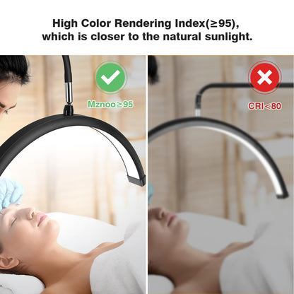 Mznoo Lash Light for Eyelash Tech with Wheels, Half Moon Light for Lash Extensions, Nail Tech, Tattoo Artist and Make up, LED Floor Lamp Adjustable Brightness and Color Modes (Black)