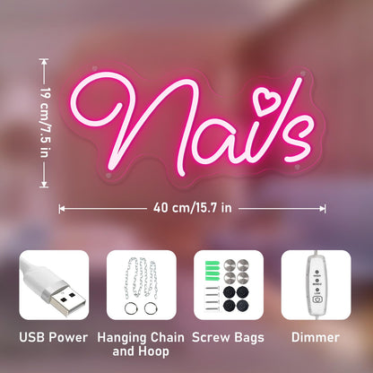 Brochao Nails Neon Sign Nail LED Sign Light Up Sign for Nial Room Wall Decar for Beauty Room Nail Salon Business Store Home Party Decoration Gift for Teen Girls