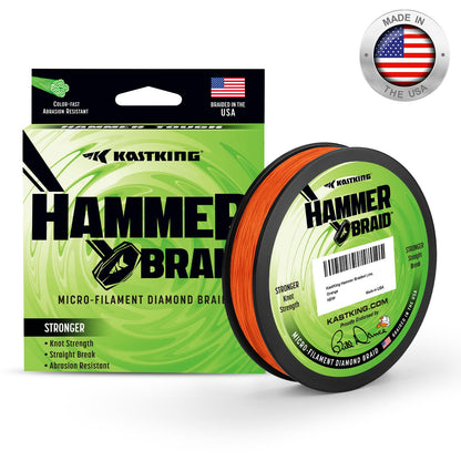 KastKing Hammer Braid Fishing Line, Orange, 4 Strand, 8LB, 150Yds