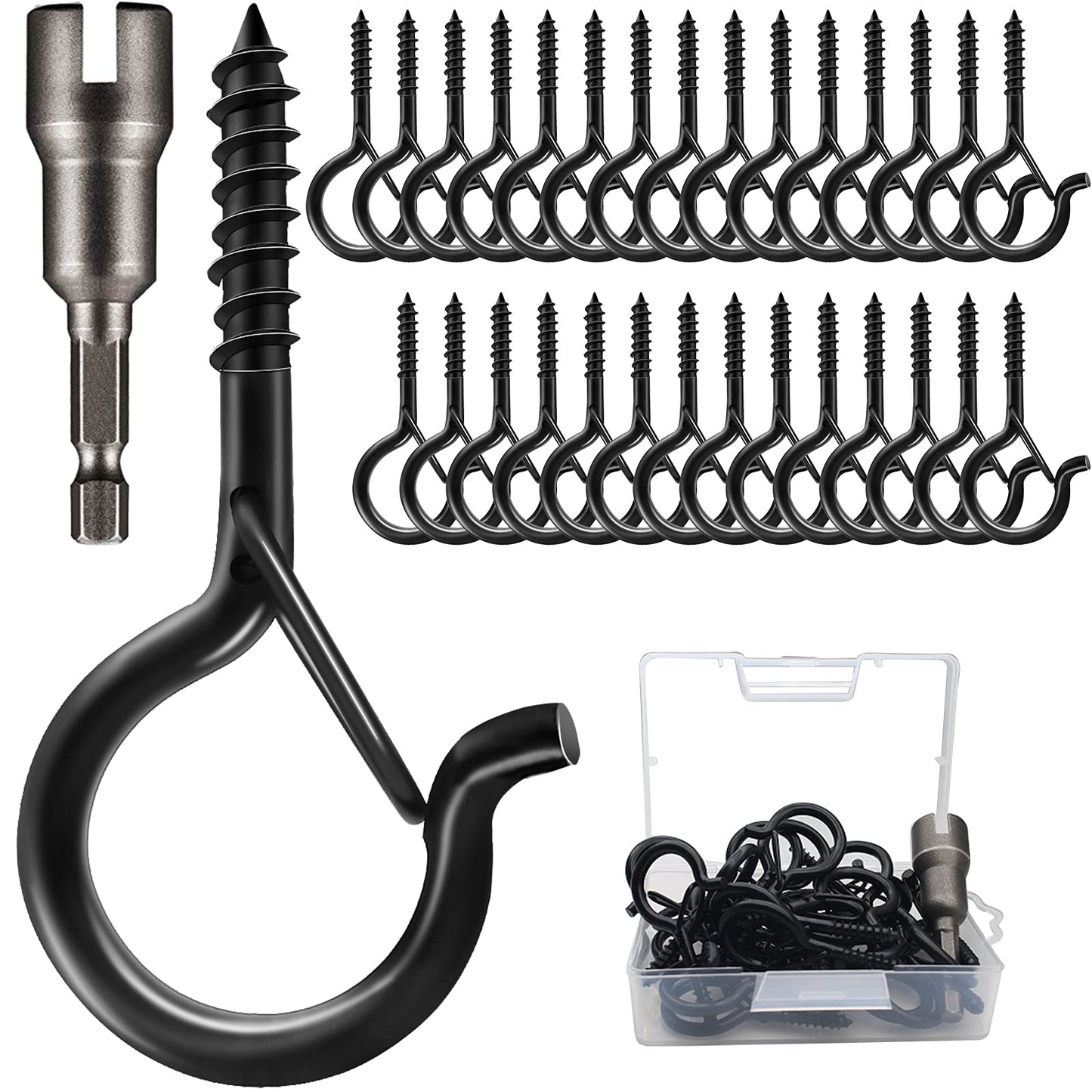 Zzbety 30 PCS Q-Hanger Screw Hooks with Safety Buckle Design, Christmas Lights Hanger Hooks, Easy to Release, Include 1 Wing Nut Driver