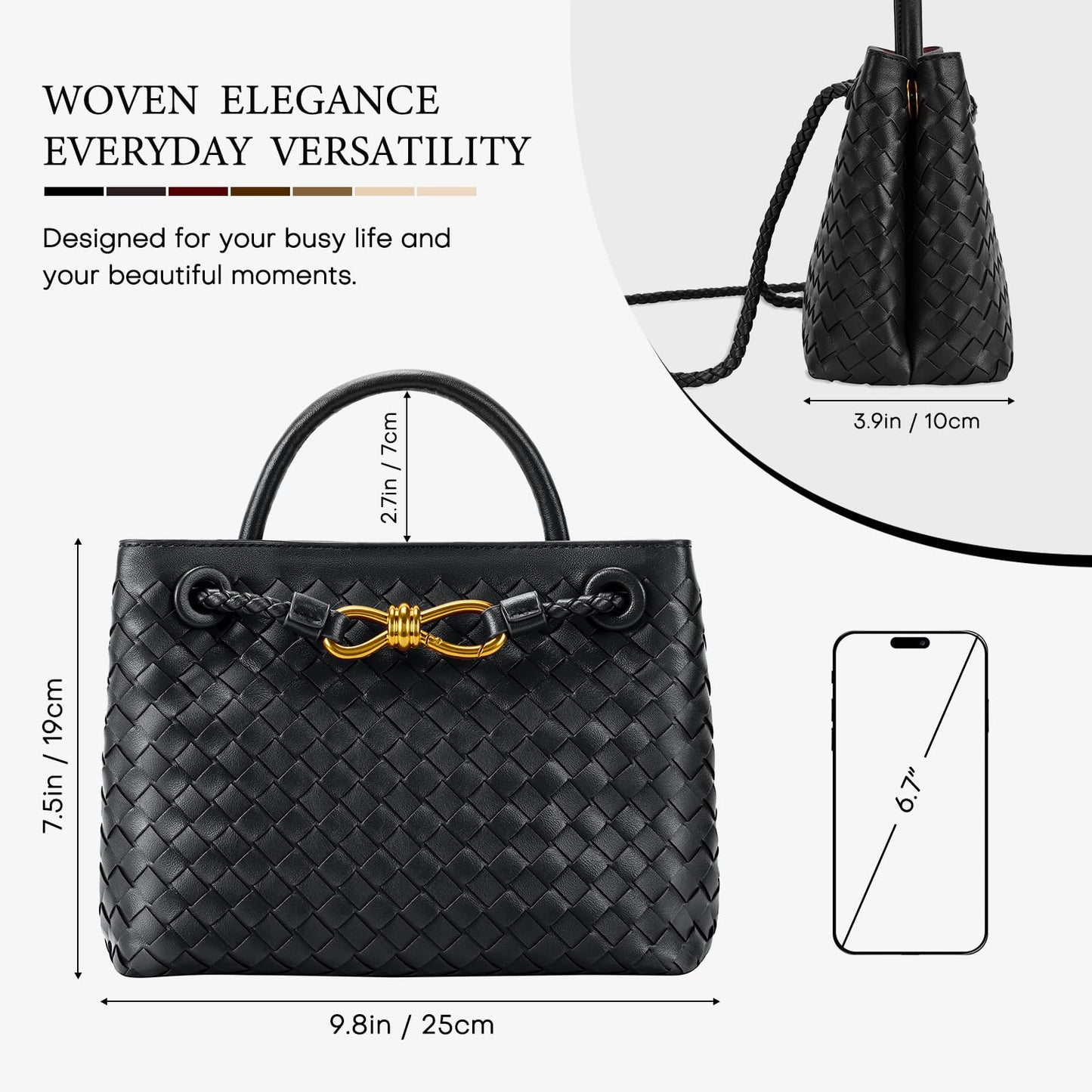 Woven Tote Bag for Women Leather Shoulder Handbag Designer Top Handle Purses(khaki)