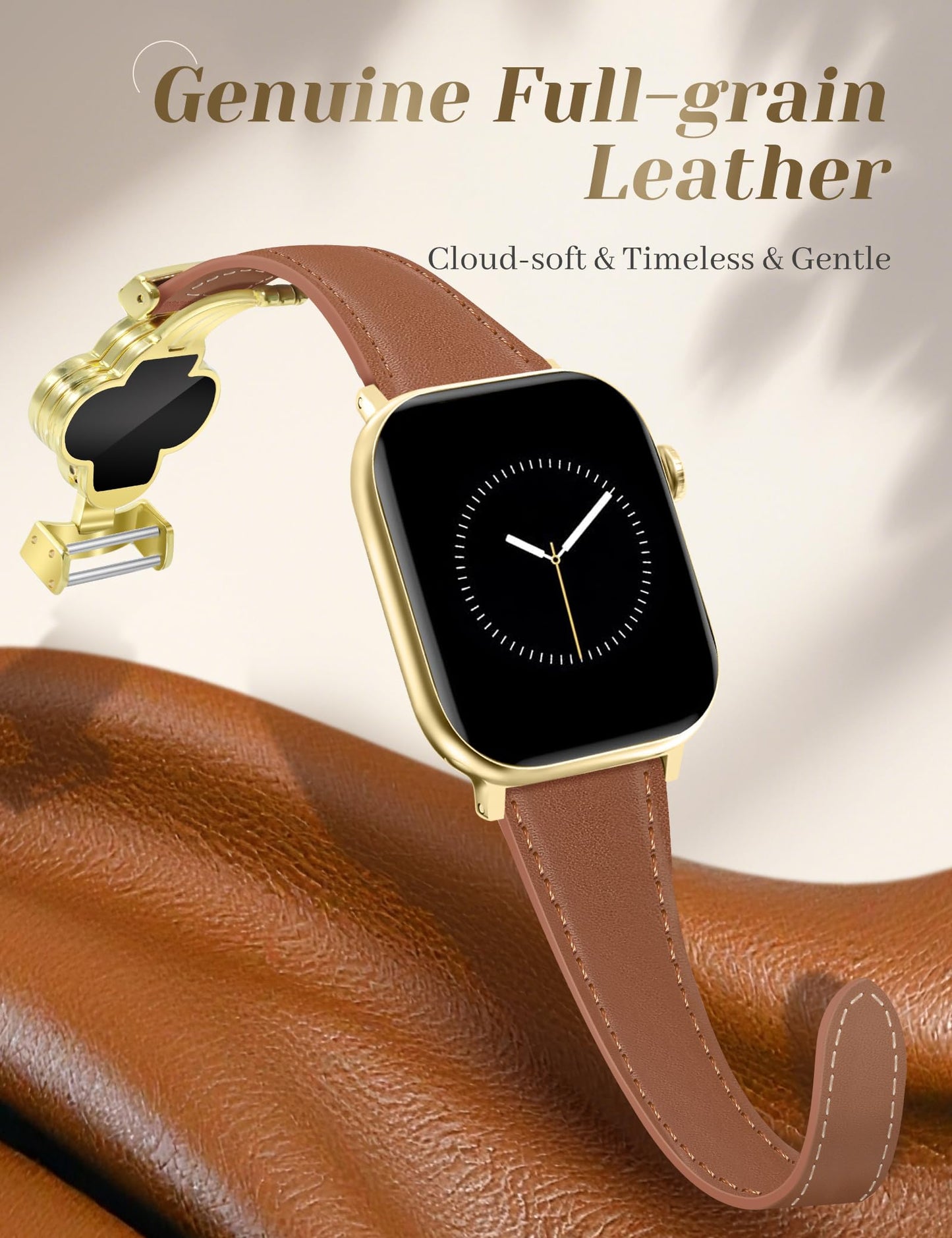 MOINSPIRE Designer Slim Leather Bands Compatible with Apple Watch 38mm 40mm 41mm 42mm(S11/10)for Women, Four-Leaf Clover Cute Dressy Magnetic Watch Bands for iwatch Series Ultra/SE11/9/8/7/6/5/4/3/2/1