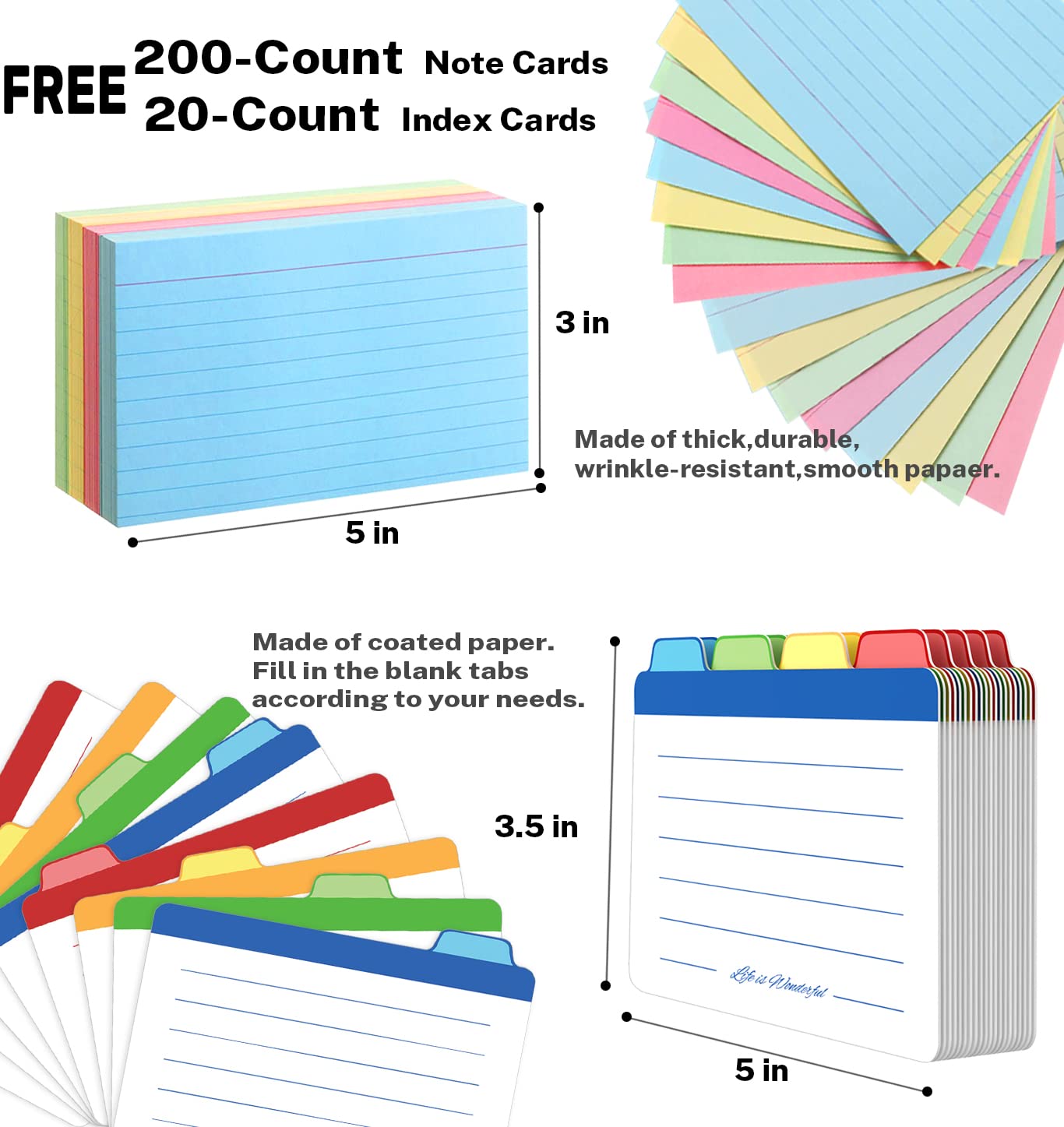 Neando 3x5 Index Card Organizer Box with Lid – Acacia Wood Note Card Holder with 200 Cards & 20 Dividers, Holds 600 Cards, 4 Compartments, Magnetic Closure – Desktop Storage for Study, Office, Recipes