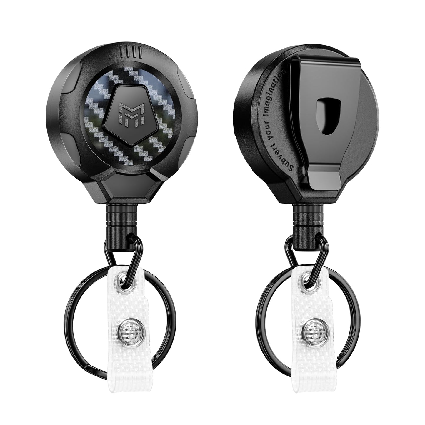 MNGARISTA Upgraded Heavy Duty Retractable Keychain with Belt Clip, 10 OZ Retraction, 31.5" Stainless Steel Cord Key Chain, 3K Carbon Fiber ID Badge Reel Holder with Badge Strap and Key Ring, 2 Pack