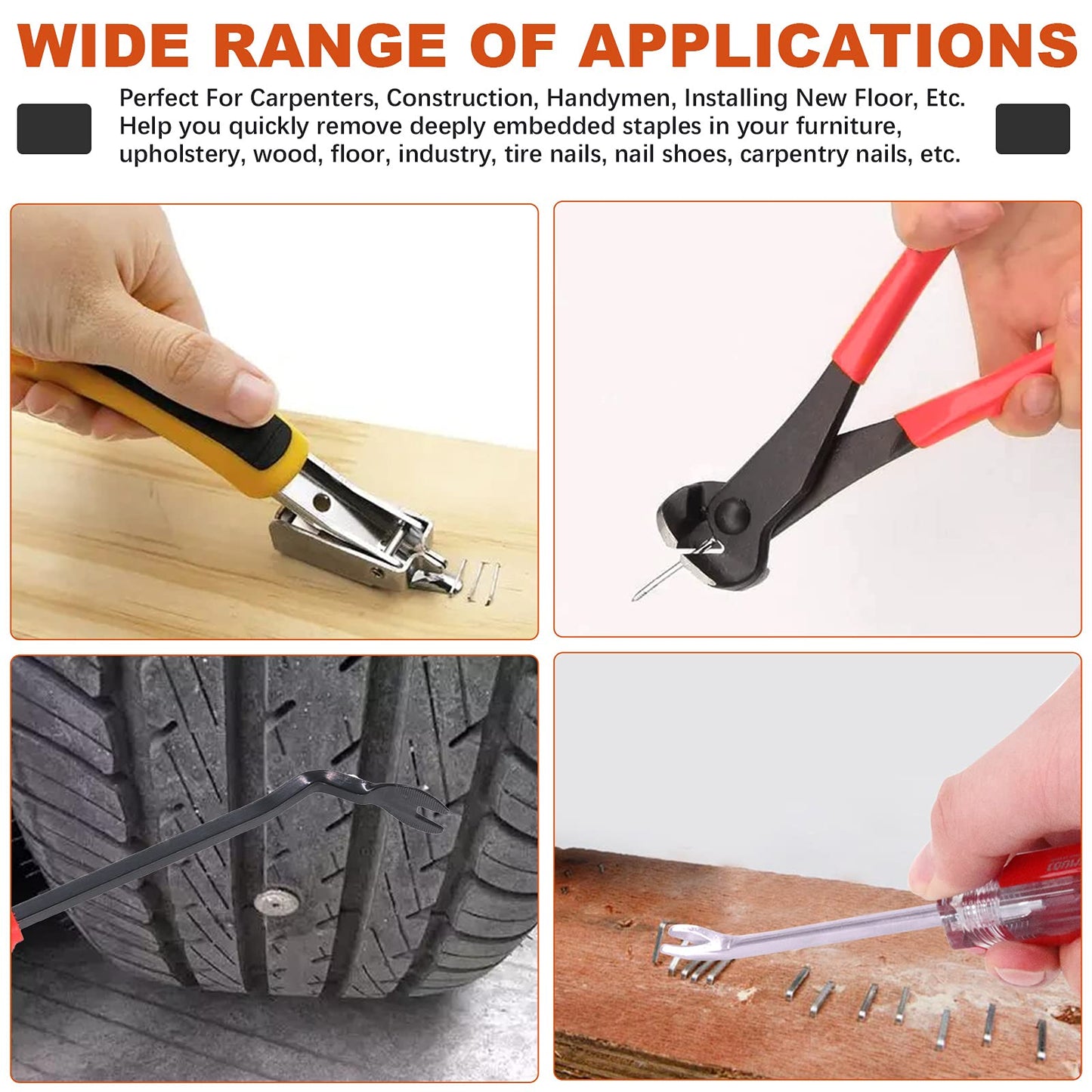 Tanstic 4Pcs Nail Puller and Staple Remover Tool Set, Including 7'' End Cutting Plier, Tack Lifter, Carpet Remover for Furniture, Floor, Wall, Car, Photo, Frame, Wooden Case, Carton