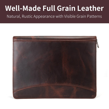 Geslun 3 Ring Binder Genuine Leather Portfolio, Front Pocket, 8.5 x 11 Legal Pad Padfolio for Men and Women, Zippered Notepad Laptop Organizer, Business Executive Work Folio, Dark Brown, Oil Tanned