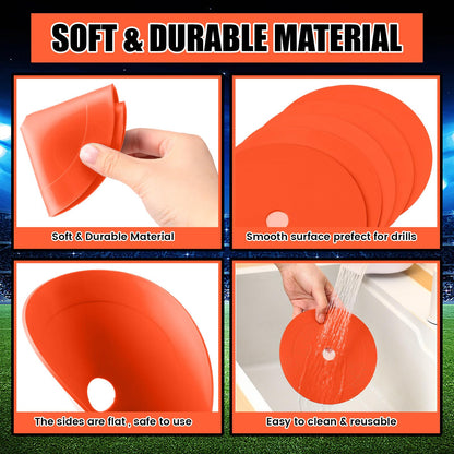 Silipull 24 Pcs 6 inch Flat Cones Spot Markers Non-Skid Floor Hole Soccer Cones Field Court Spot Markers Flat Discs Soccer Training Equipment for Football Sports Speed Agility Practice (Orange)