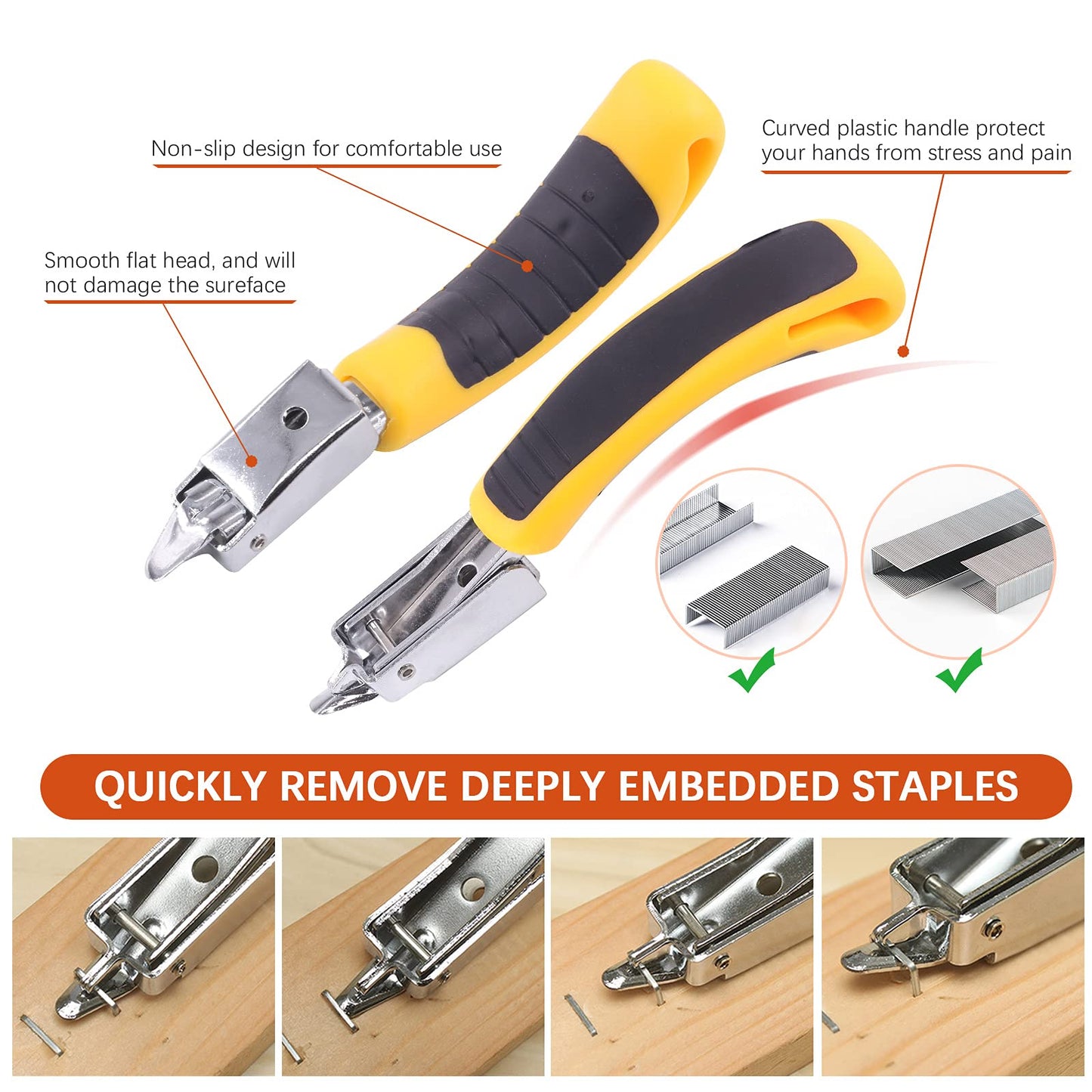 Tanstic 4Pcs Nail Puller and Staple Remover Tool Set, Including 7'' End Cutting Plier, Tack Lifter, Carpet Remover for Furniture, Floor, Wall, Car, Photo, Frame, Wooden Case, Carton