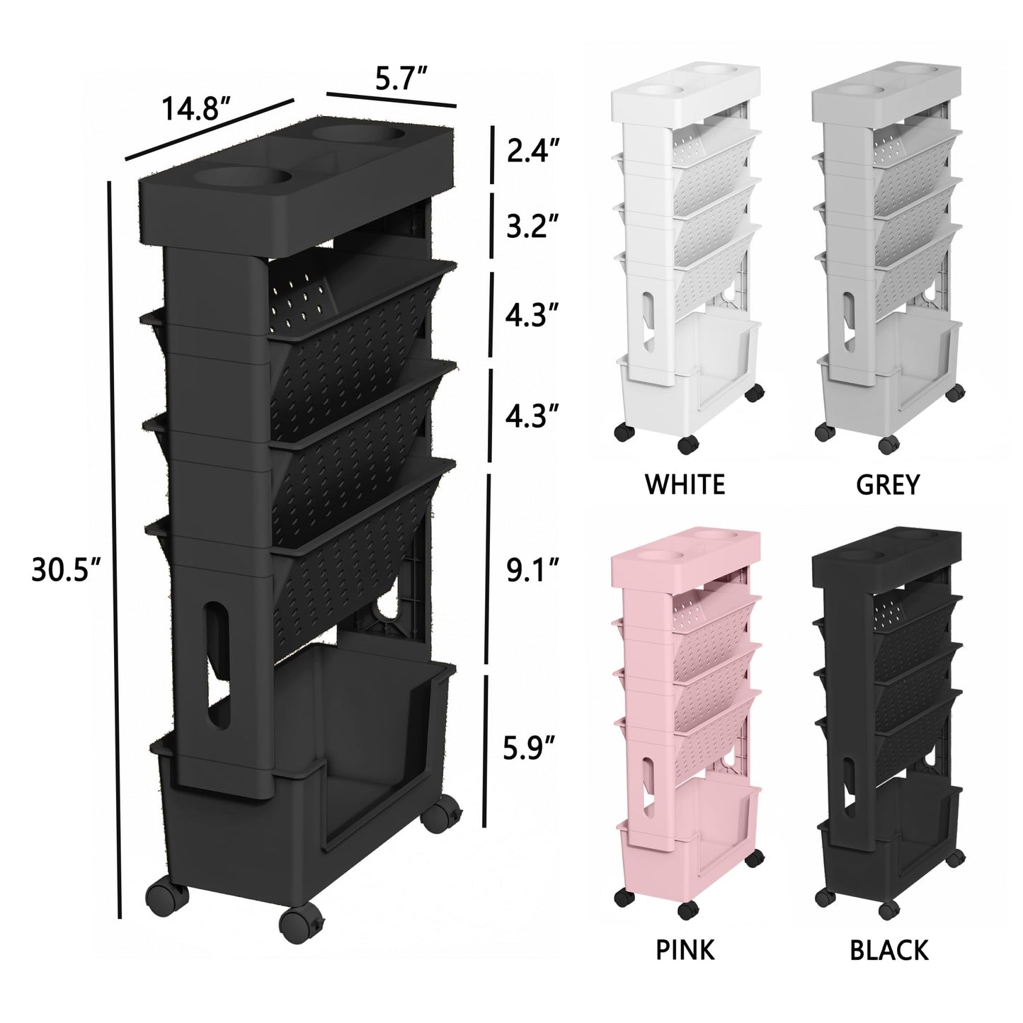 yeavs 5-Tier Mobile Bookshelf, Rolling Bookcase Book Storage Rack, Movable File Folder Organizer Cart with Wheels for Home Study Office Living Room Classroom, Black