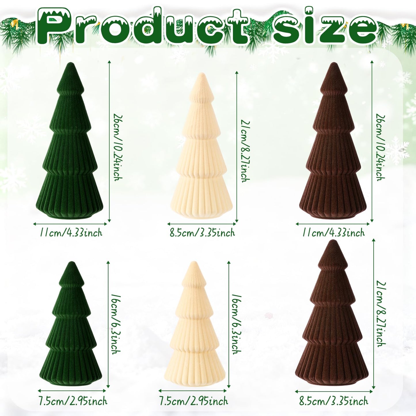 Thyle 6 Piece Brown Christmas Ornaments Velvet Christmas Tree, Cone-Shaped Indoor Xmas Decoration Centerpieces for Table Shelves, Living Room Home, Cabinet Mantel Decorations