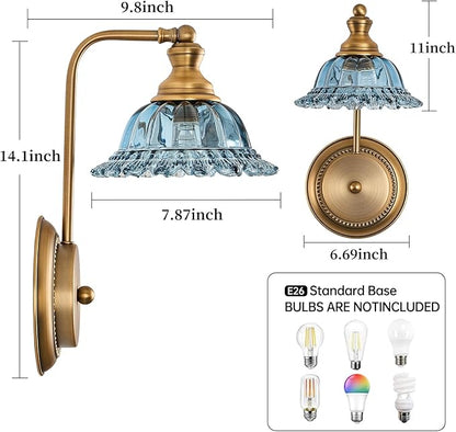 Vintage Wall Sconces, 1-Light Wall Lighting with Crystal Glass Shade, Matte Brushed Antique Brass Finish, Crystal Wall Light, Wall Lamp for Bathroom