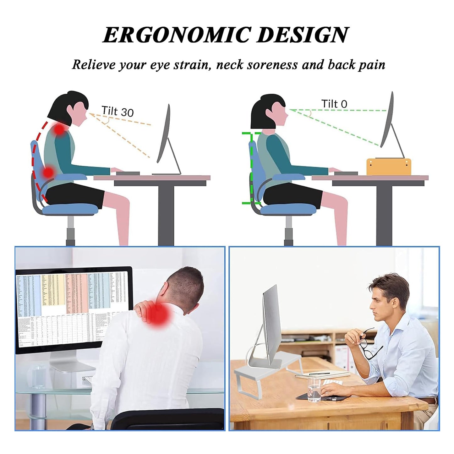 crayfomo Stable Wood Computer Monitor Stand for Desk Organizer, Anti-slip Computer Riser Monitor Shelf for PC Laptop Notebook Home & Office (White)