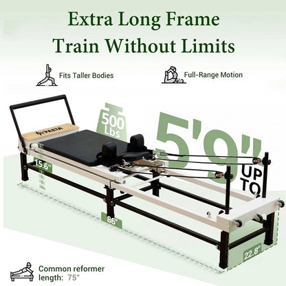 PAETA Pilates Reformer, 86" Foldable Reformer Pilates Machine with Adjustable Reformer Heights, Pilates Equipment with Piano Wire Spings and Jump Boards(Black)