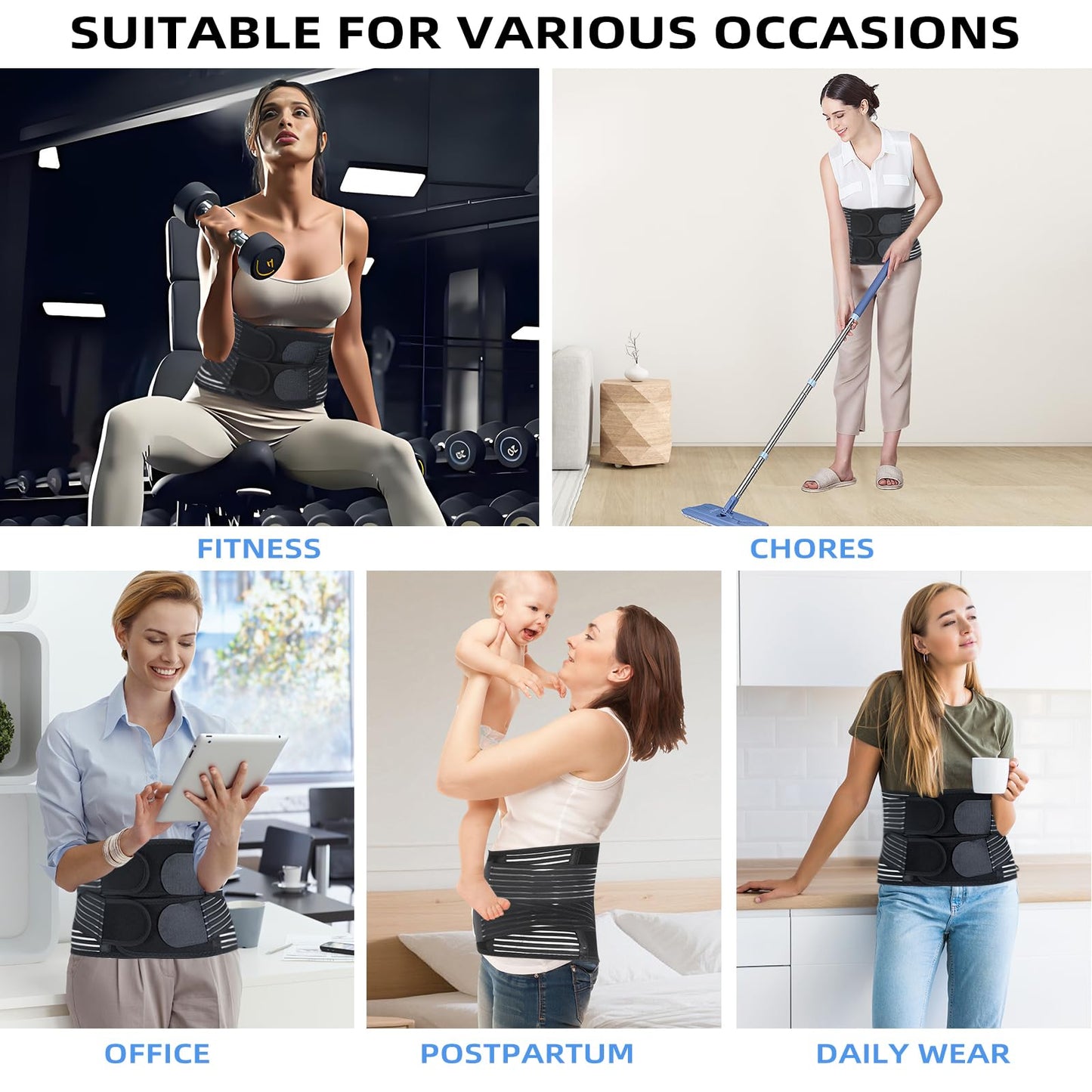 VobeNit Waist Trainer Belt for Women Segmented Corset Waist Cincher Trimmer Tummy Control Postpartum Faja Body Shaper Black