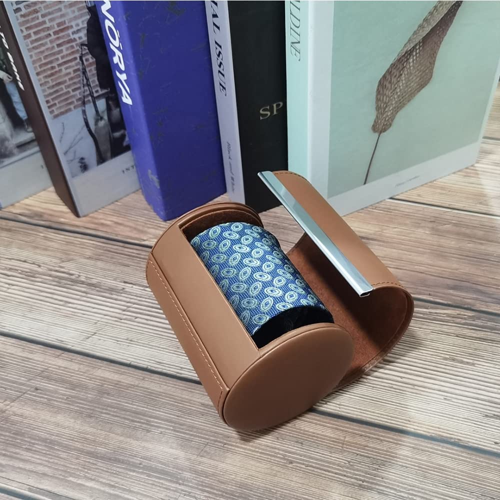 YY YEARCHY Men's Necktie Travel Case, Tie Anti-Wrinkle Organizer Box - Formal Cylinder Shape (Brown)