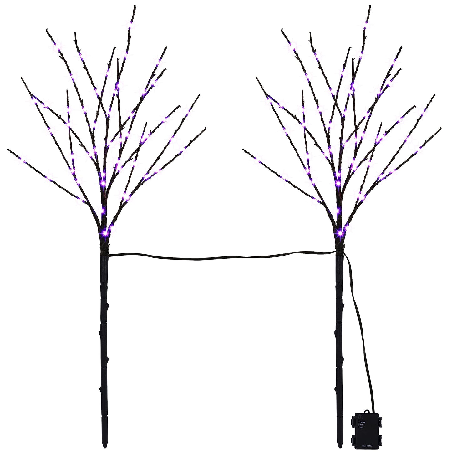 Lighted Halloween Tree Branches, 30IN 100LED Artificial Black Twig Branch with Purple Fairy Lights, Built-in Timer & Battery Operated, Waterproof for Indoor Outdoor Office Bedroom Party Decorations