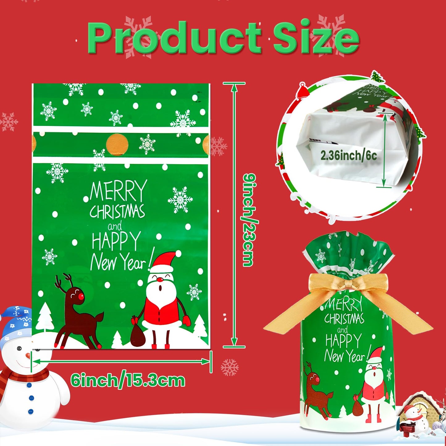 DLY 50 Pcs Christmas Candy Bag Treat Bags Candy Goodies Plastic Drawstring Gift Bags Merry Christmas Treat Bags for Birthday Party Snack