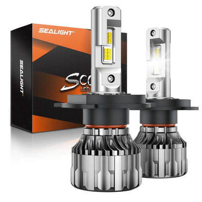 Sealight H4/9003/HB2 LED Bulbs Hi/Low Beam, 36000LM Ultra-Bright, 6500K Xeon White, 60000Hrs Long Life with Cooling Fan, H4 Dual Beam, 5 Min Plug-N-Play, Driving Fog Spot Light Assemblies, Pack of 2