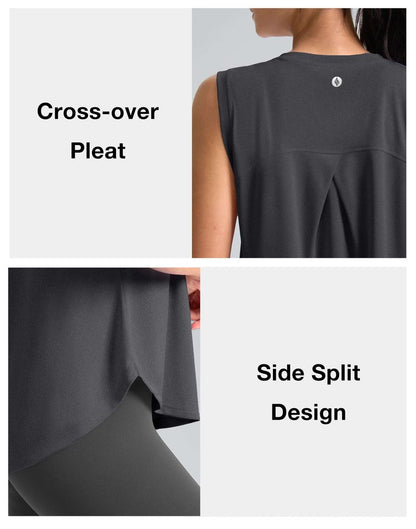 SANTINY Women's Sleeveless Workout Tops Breathable Lightweight Active Tennis Yoga Shirts Athletic Running Tank Tops for Women (Dark Grey_S)