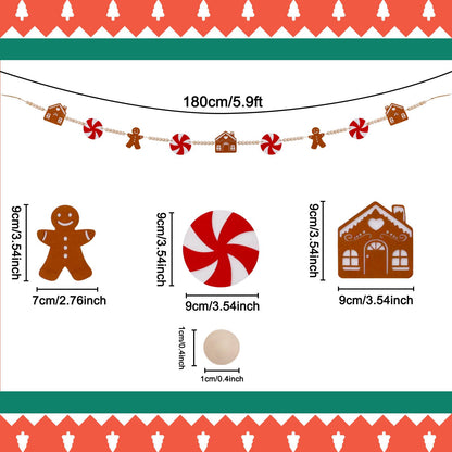 5.9FT Gingerbread Garland Christmas Decoration for Mantle, Xmas Gingerbread Man Wood Bead House Decor Indoor Fireplace