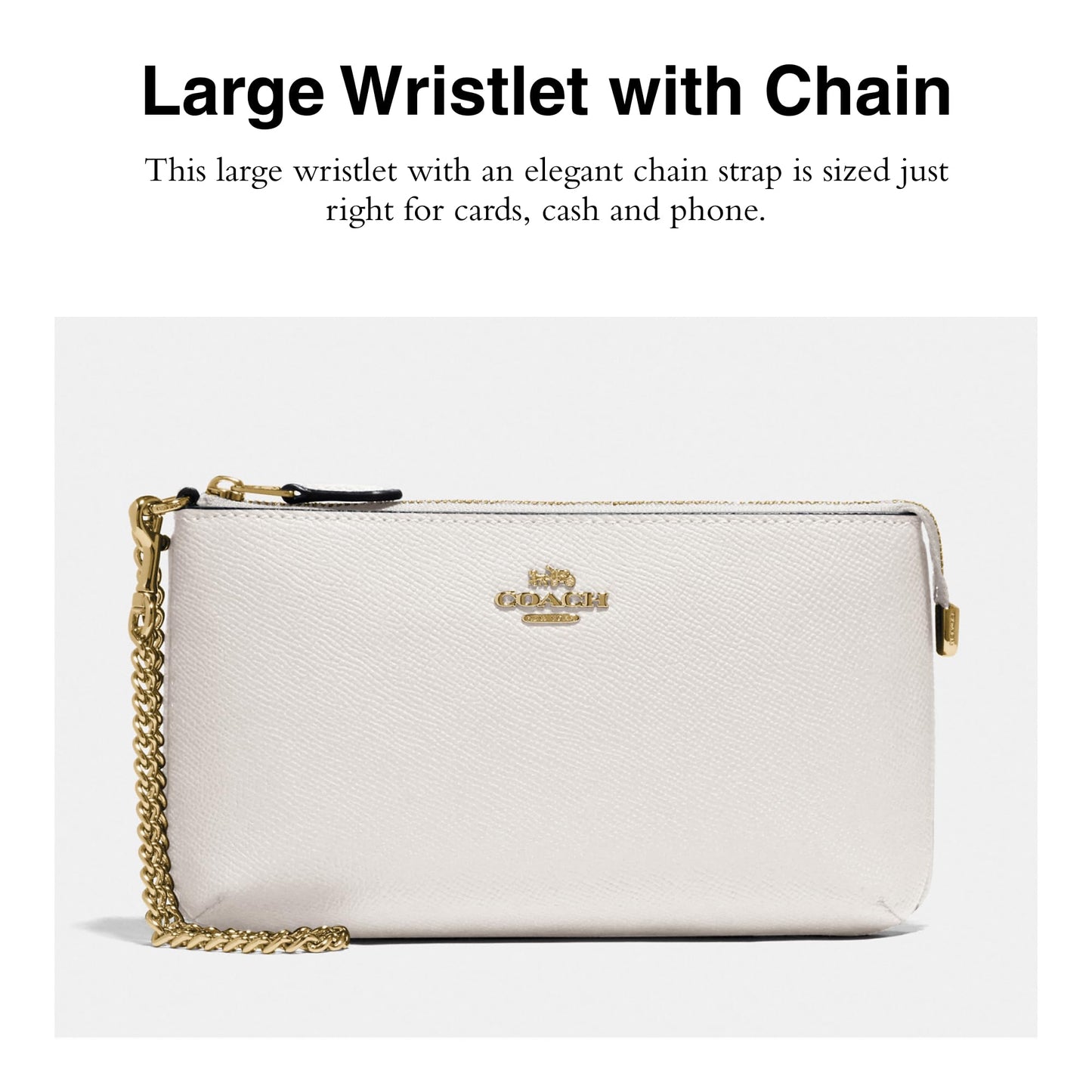 COACH Crossgrain Leather Wristlet w Chain