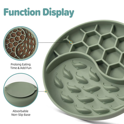 ZOURYNUA Slow Feeder Dog Bowls, Silicone Pet Food Bowls with Suction Cups, Non-Slip Dog Feeding Slow Down Pet Eating Speed for Fast Eaters, Anxiety Relief & Fun Added (Green)