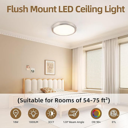Hlite 4pack 9 Inch Flush Mount LED Ceiling Light Fixture,18W 1800LM Super Slim Light Fixtures Ceiling Mount 3000K/4000K/5000K 3CCT Selectable,Light Fixtures for Kitchen,Bedroom (Brush Nickel)