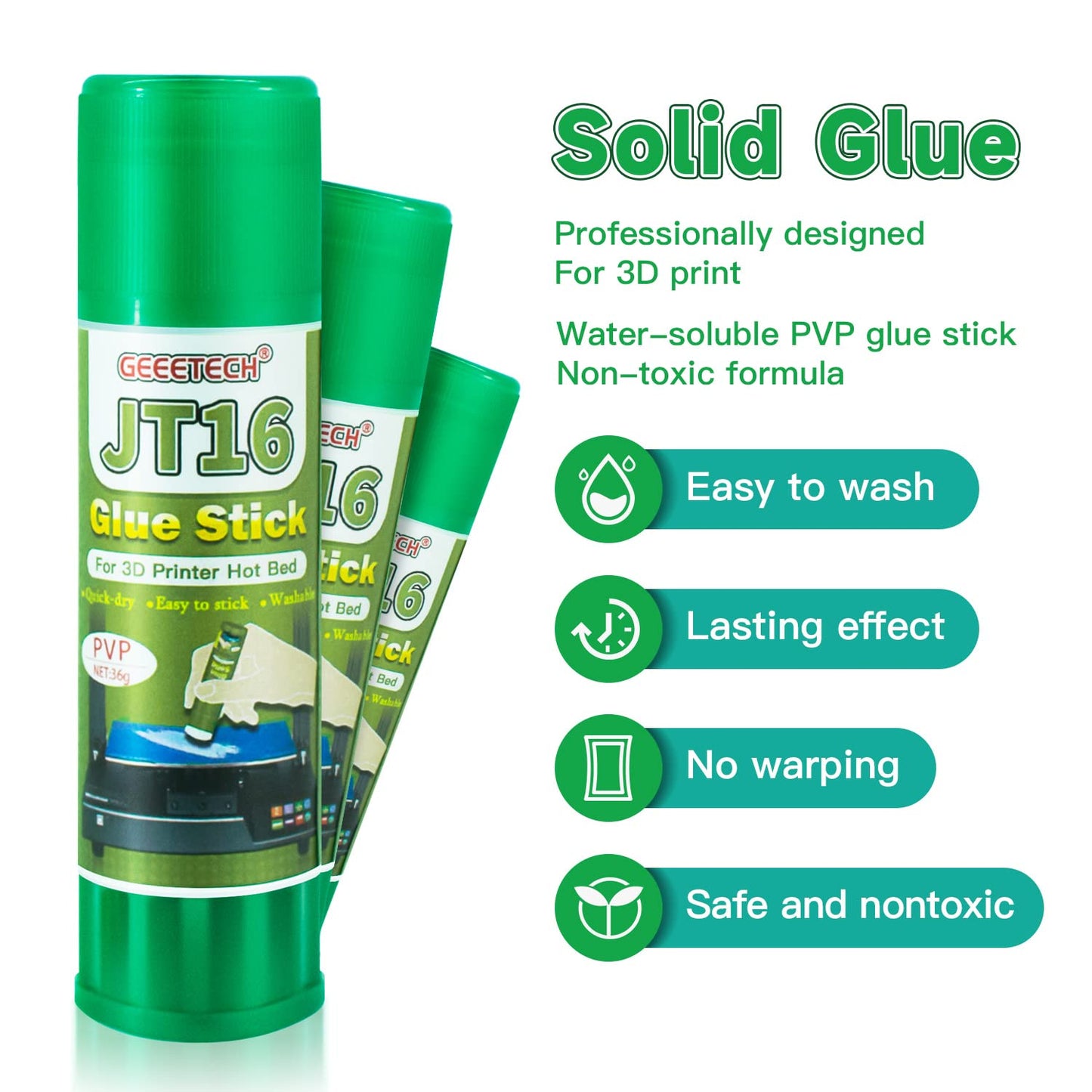3D Printer Glue Sticks 6-Pack, 1.27oz Each, Strong First Layer Adhesion, Prevents Warping & Shifting, Fits Glass, PEI Sheet, Aluminum Build Plate, Fits PETG, PLA, TPU, ABS Filaments, Easy to Clean