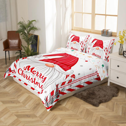 Feelyou Kids Merry Christmas Bedding Set Full Size Santa Claus Comforter Cover Set for Boys Girls Xmas Candy Cane Polka Dots Duvet Cover Happy New Year Bedspread Cover (No Comforter)