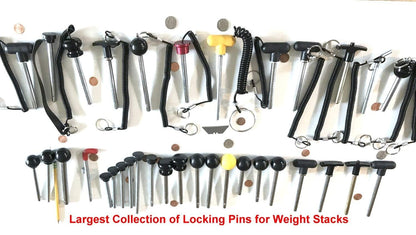 Pin, Tensile - MAGNETIC Universal Weight Stack Replacement SELECTOR KEY - 3/8" Dia | 4" to 4 1/2" Locking Space | DETENT Hitch PINS - RED Anodized Al. Knob w/ reinforced steel wire Laynard