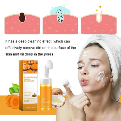 2 Pcs Turmeric Foaming Face Wash, Deep Cleansing Glow Wash Turmeric Facial Cleanser With Brush.