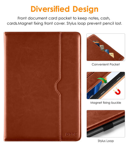 DTTO for Samsung Galaxy Tab A8 10.5 Inch Case 2022, Premium Leather Business Folio Stand Cover with Built-in Hand Strap for Galaxy Tab A8 10.5" 2022 Model [SM-X200/X205/X207], Brown