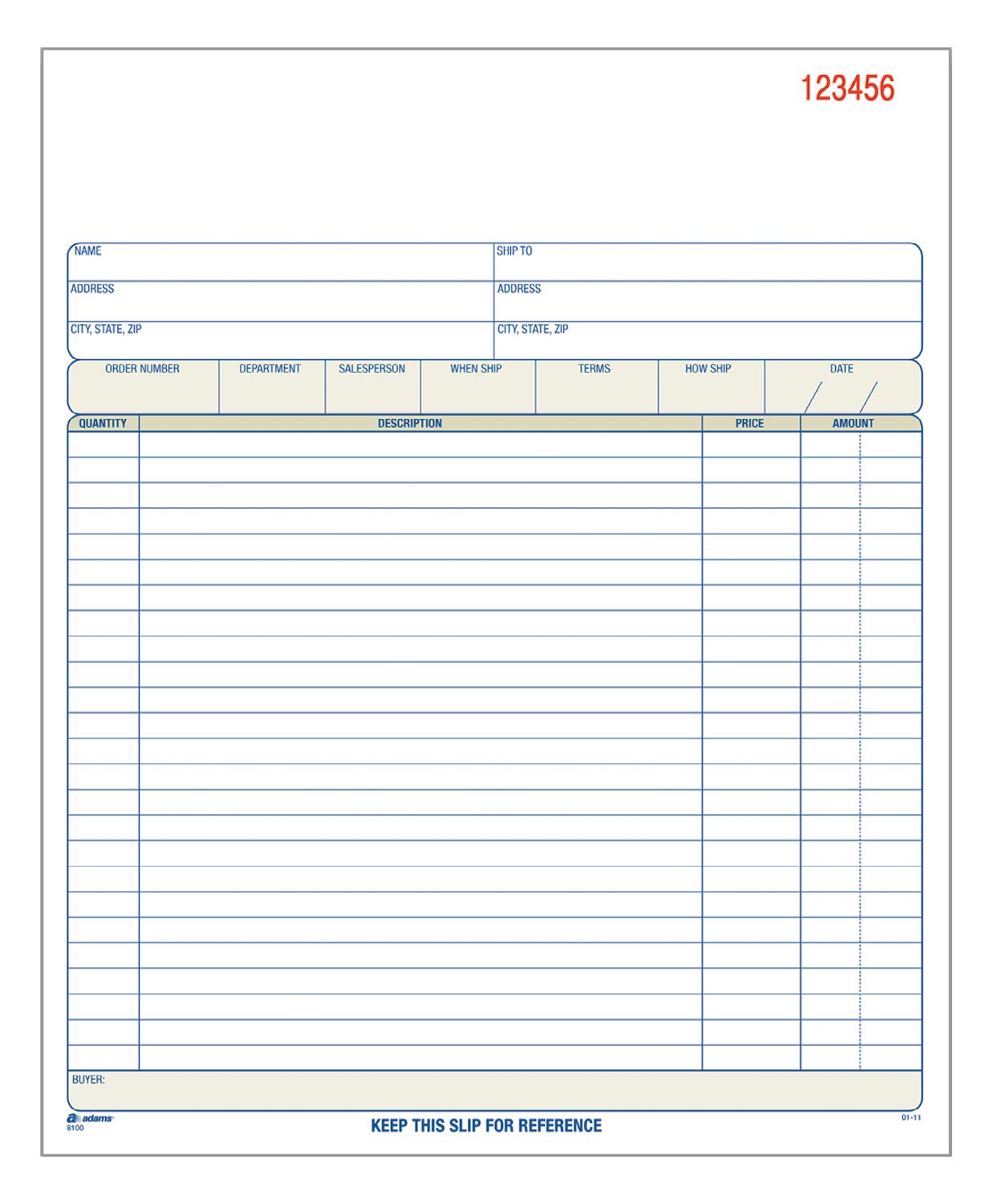 Adams Order Book, Carbonless, White/Canary/Pink, 3-Part, 8-3/8 x 10-11/16 Inches, 50 Sets (TC8100)