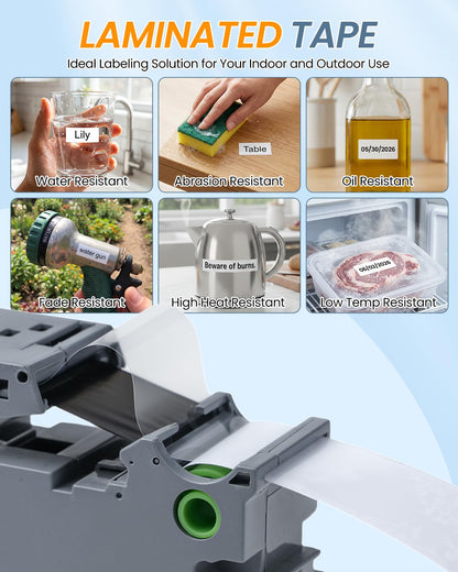 Replacement for Brother TZe-251 TZe251 P Touch Label Maker Tape 24mm TZe TZ Tape 24mm 0.94 Inch Laminated Black on White, Compatible with Brother PT-D600 PT-D610BT PT-P700, PT-P710BT PT-P910BT, 6-Pack