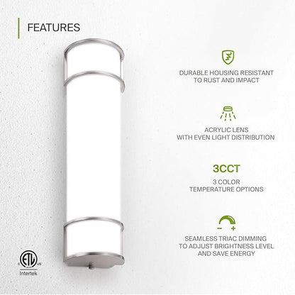 ASD LED 24" Vanity Flush Mount Light Fixture, Linear Bathroom Lighting Bar | 3CCT, Dimmable, ETL Listed | 25W 2600LM 3000-5000K 100-277V | Long Tube Bath Wall Sconce Over Mirror | Nickel, 4 Pack
