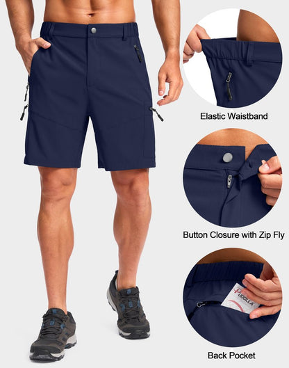 Pudolla Men's Hiking Cargo Shorts Lightweight 7" Travel Casual Shorts for Men Golf Work Outdoor with 5 Zipper Pockets(Navy Small)