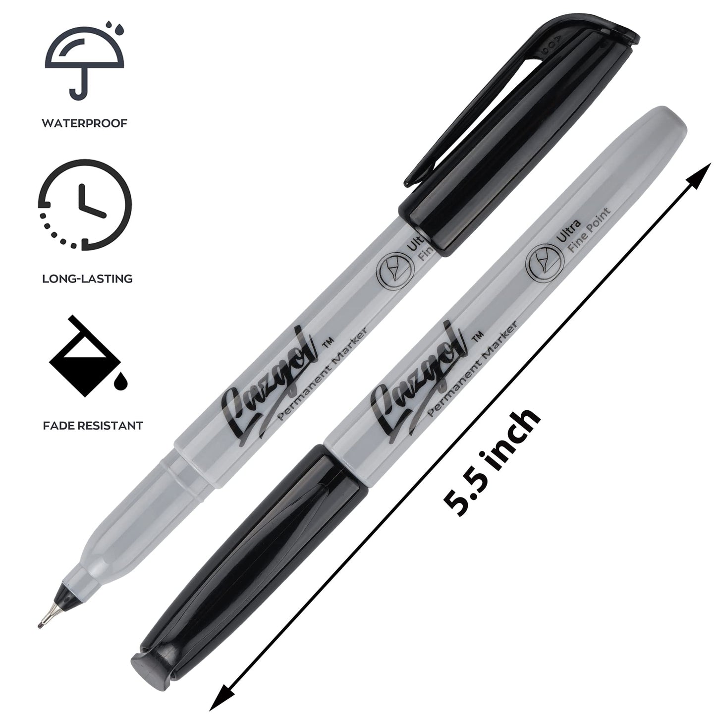 LAZGOL Permanent Markers Bulk, Ultra Fine Point, 60 Pack Black 0.4 mm Permanent Marker set, Felt Tip Pens Works on Plastic, Wood, Stone, Metal and Glass for Doodling, Marking
