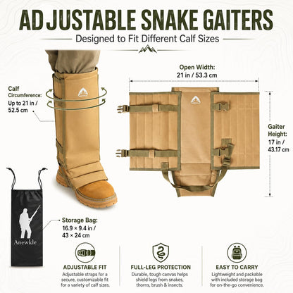 Anewkle Snake Gaiters for Men&Women,Waterproof Snake Proof Leg Guards with PP Board Protection,1000D PVC Coated Anti-Snake Gaiters for Brush Clearing,Hunting,Hiking,Fishing&Farming